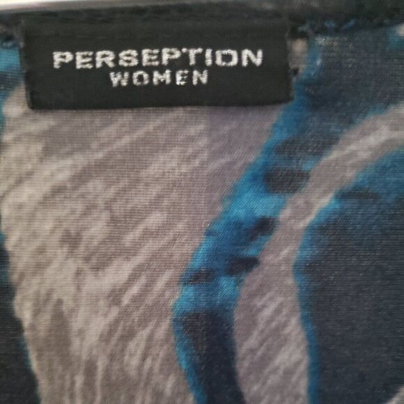 Perseption Women Multi Color Blue/Gray Marble 3/4 Sleeve Blouse - Picture 4 of 4